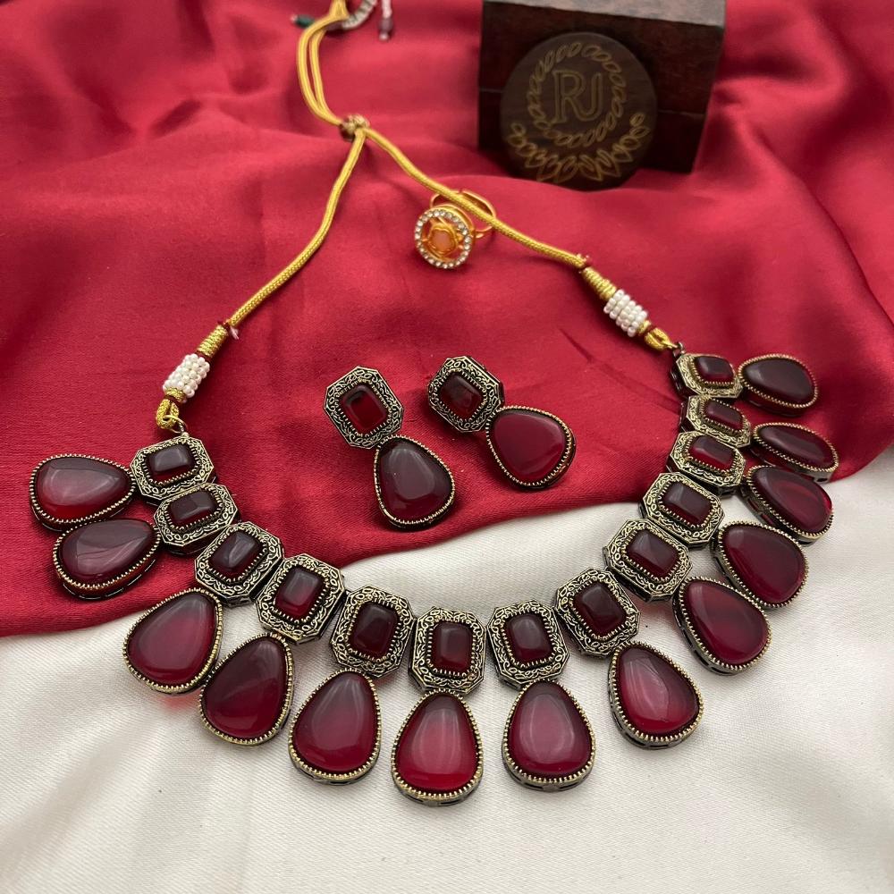 FS Collection 2 Tone Plated Pota Stone Necklace Set
