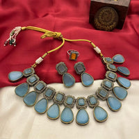 FS Collection 2 Tone Plated Pota Stone Necklace Set