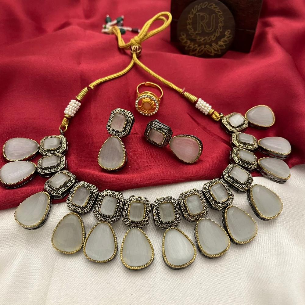 FS Collection 2 Tone Plated Pota Stone Necklace Set