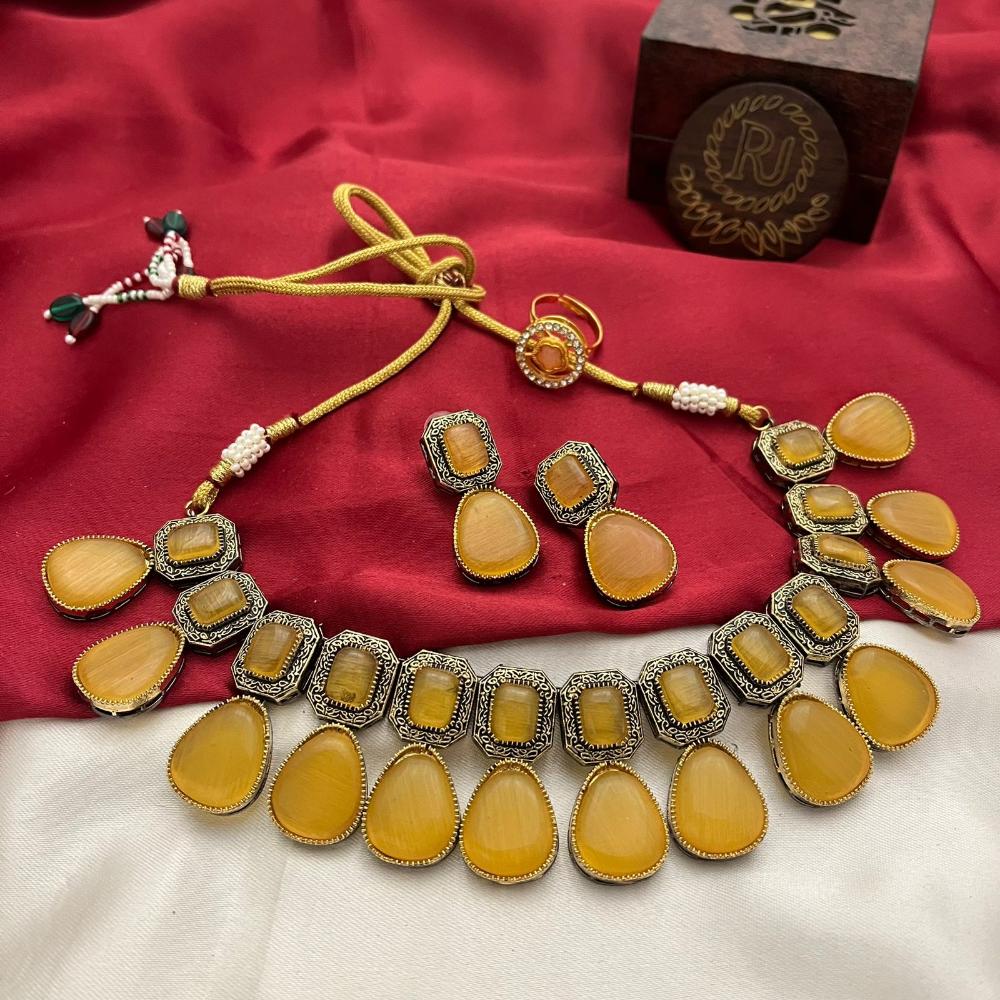 FS Collection 2 Tone Plated Pota Stone Necklace Set