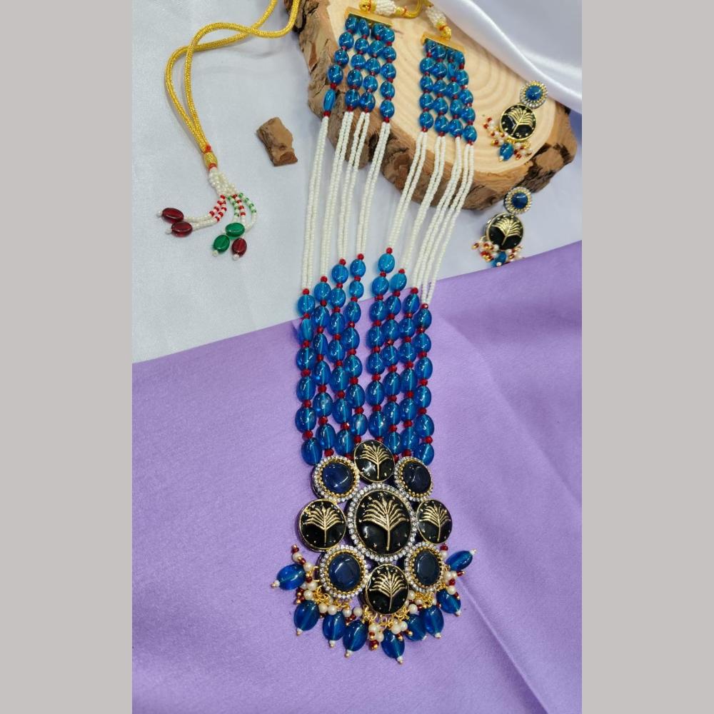 FS Collection Gold Plated Austrian Stone And Beads Long Necklace Set