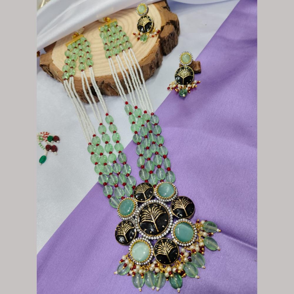 FS Collection Gold Plated Austrian Stone And Beads Long Necklace Set