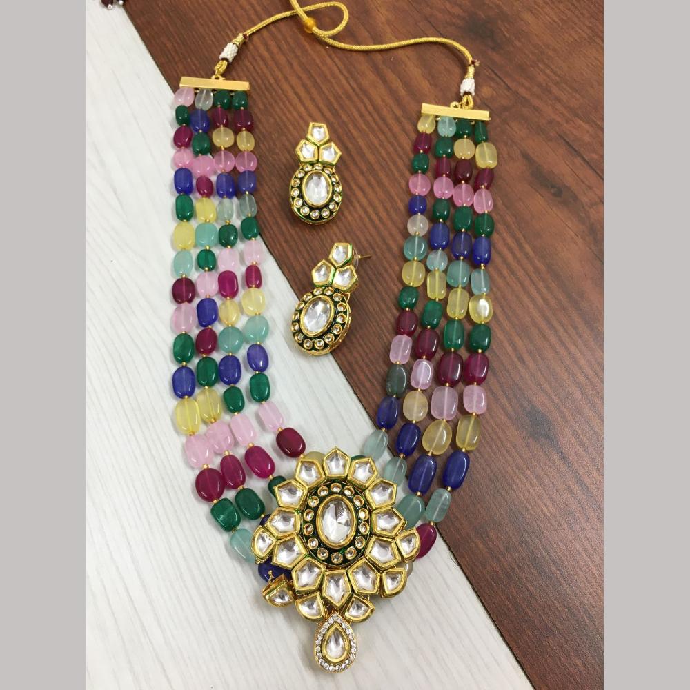 FS Collection Gold Plated Kundan Stone And Beads Necklace Set