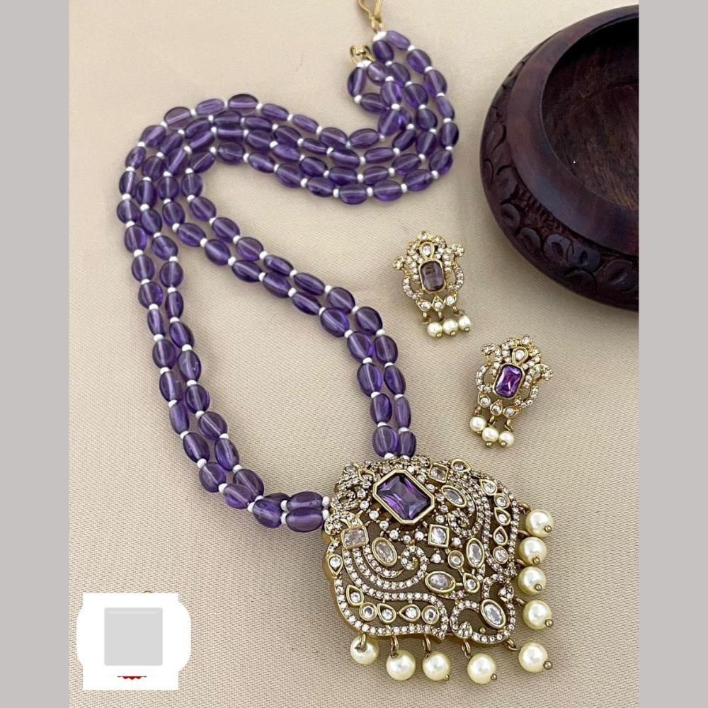 FS Collection Gold Plated Austrian Stone And Beads Long Necklace Set