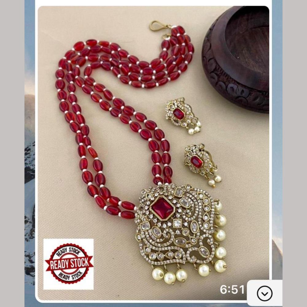 FS Collection Gold Plated Austrian Stone And Beads Long Necklace Set