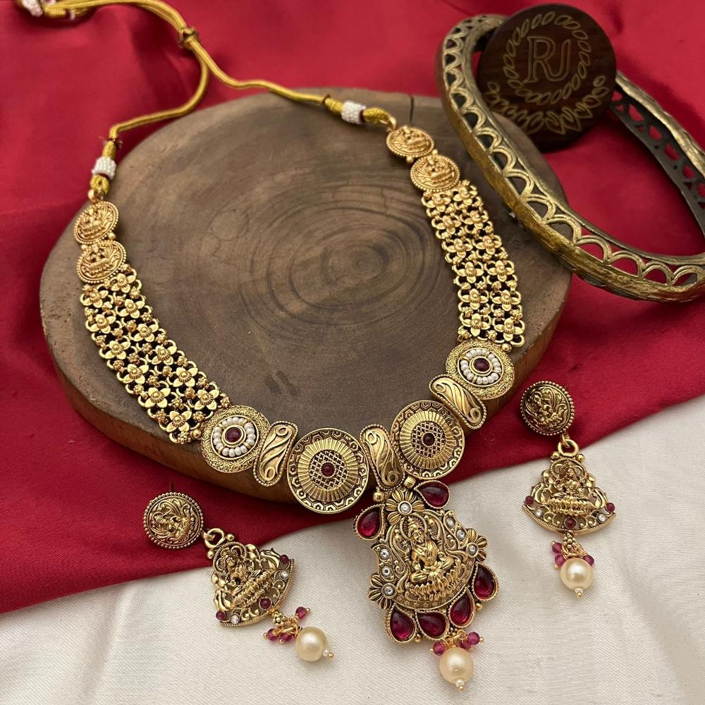 FS Collection Traditional Pota Stone And Temple Necklace Set