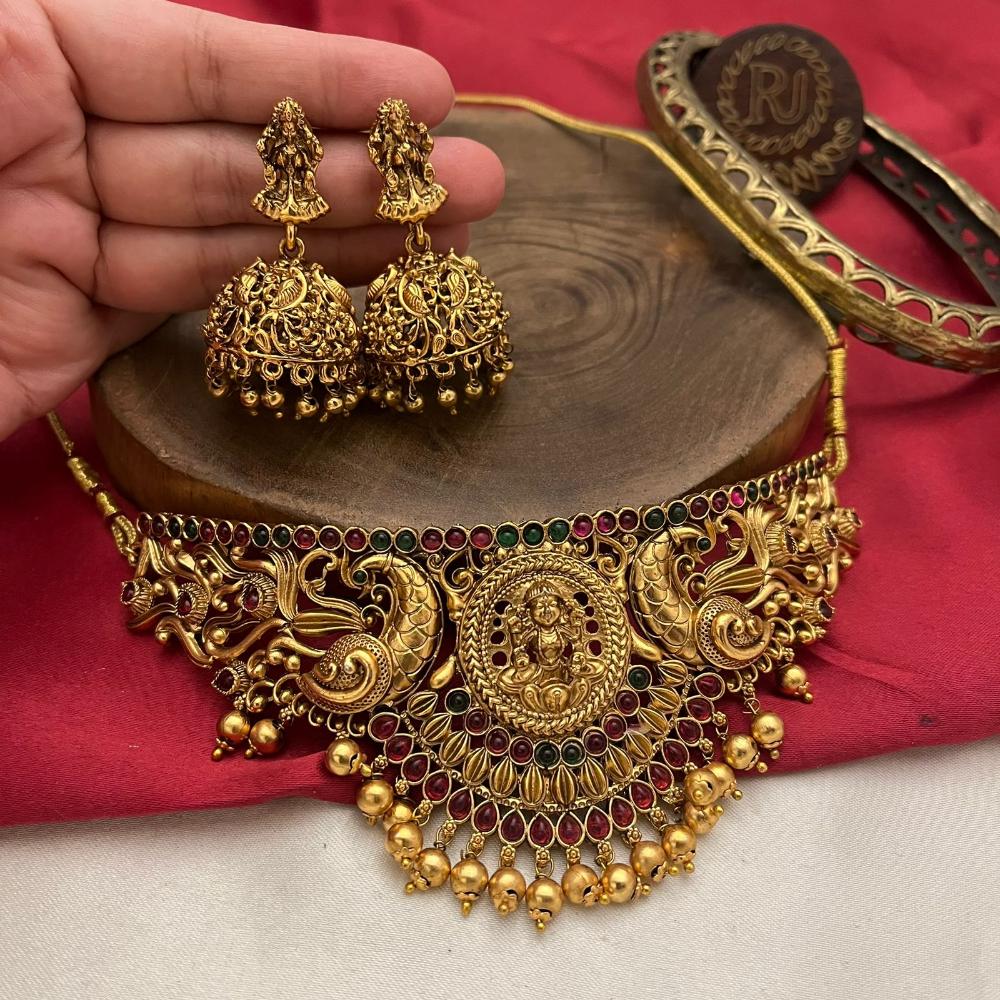FS Collection Temple Style Necklace Set with Pota Stones