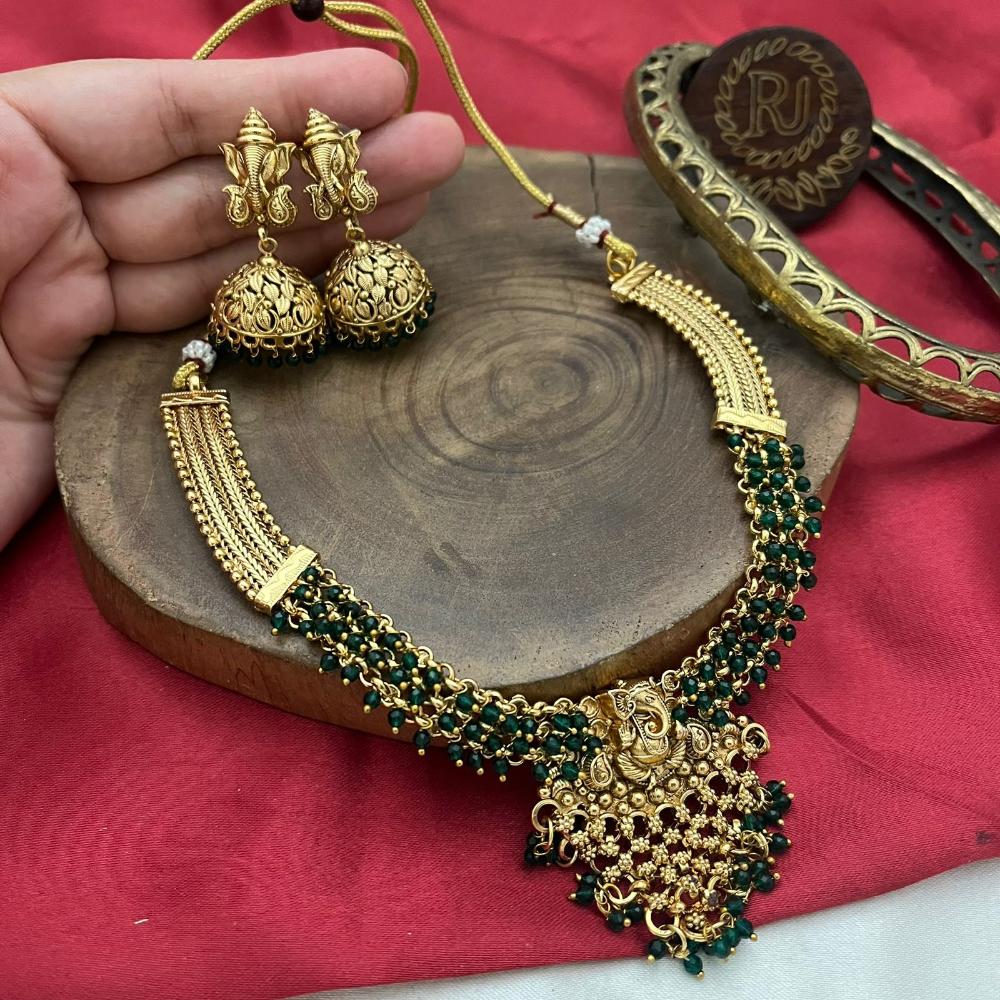 FS Collection Traditional Temple Design Necklace Set with Beads