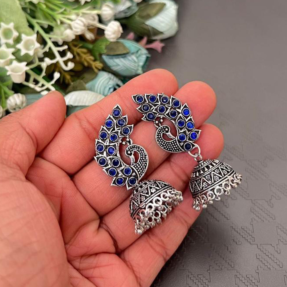 FS Collection Oxidised Plated Pota Stones Traditional Elegance Jhumki Earrings