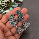 FS Collection Oxidised Plated Pota Stones Traditional Elegance Jhumki Earrings