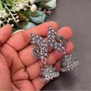 FS Collection Oxidised Plated Pota Stones Traditional Elegance Jhumki Earrings