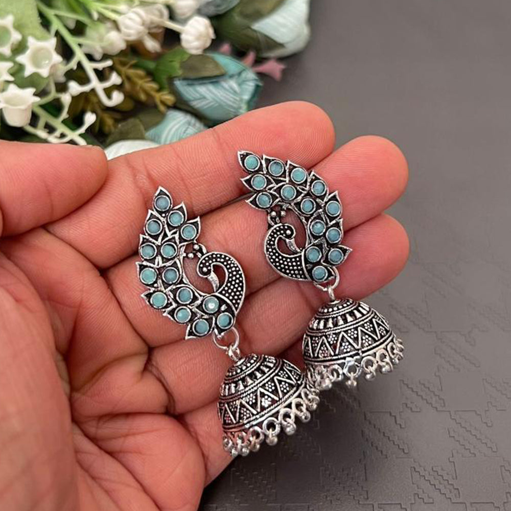 FS Collection Oxidised Plated Pota Stones Traditional Elegance Jhumki Earrings