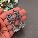 FS Collection Oxidised Plated Pota Stones Traditional Elegance Jhumki Earrings