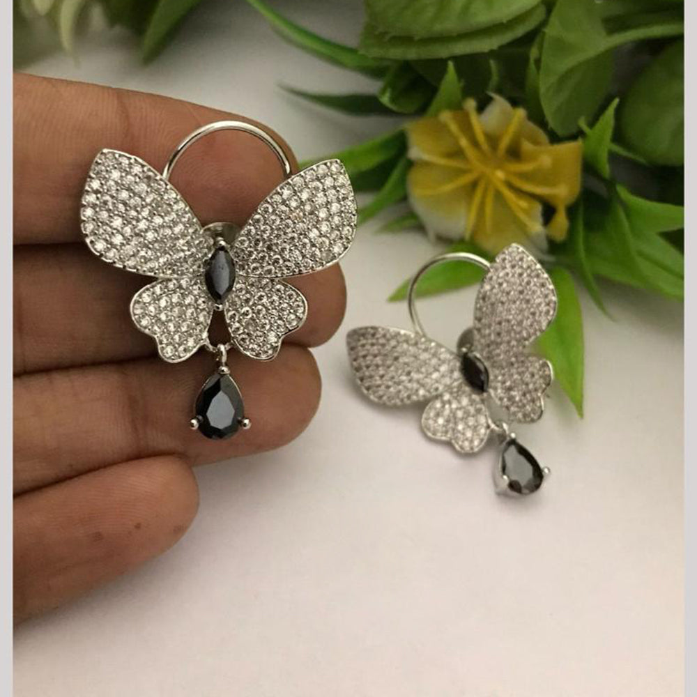 FS Collection Designer Silver-Plated Butterfly American Diamonds Dangler Earrings