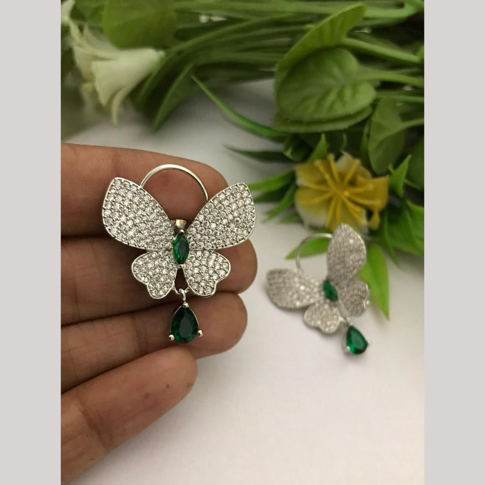 FS Collection Designer Silver-Plated Butterfly American Diamonds Dangler Earrings