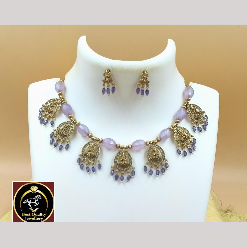 FS Collection Designer Gold Plated Temple Necklace with Austrian Stones & Beads