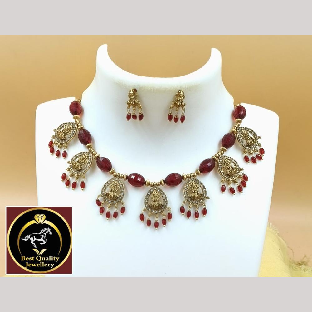 FS Collection Designer Gold Plated Temple Necklace with Austrian Stones & Beads