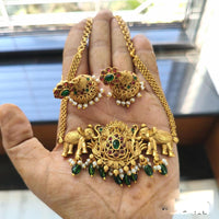 FS Collection Luxury Gold Plated Elephant Choker Necklace with Pota and Beads