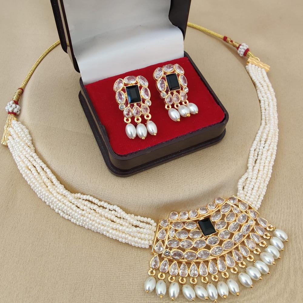 FS Collection Luxury Gold Plated Elephant Choker Necklace with Pota and Beads