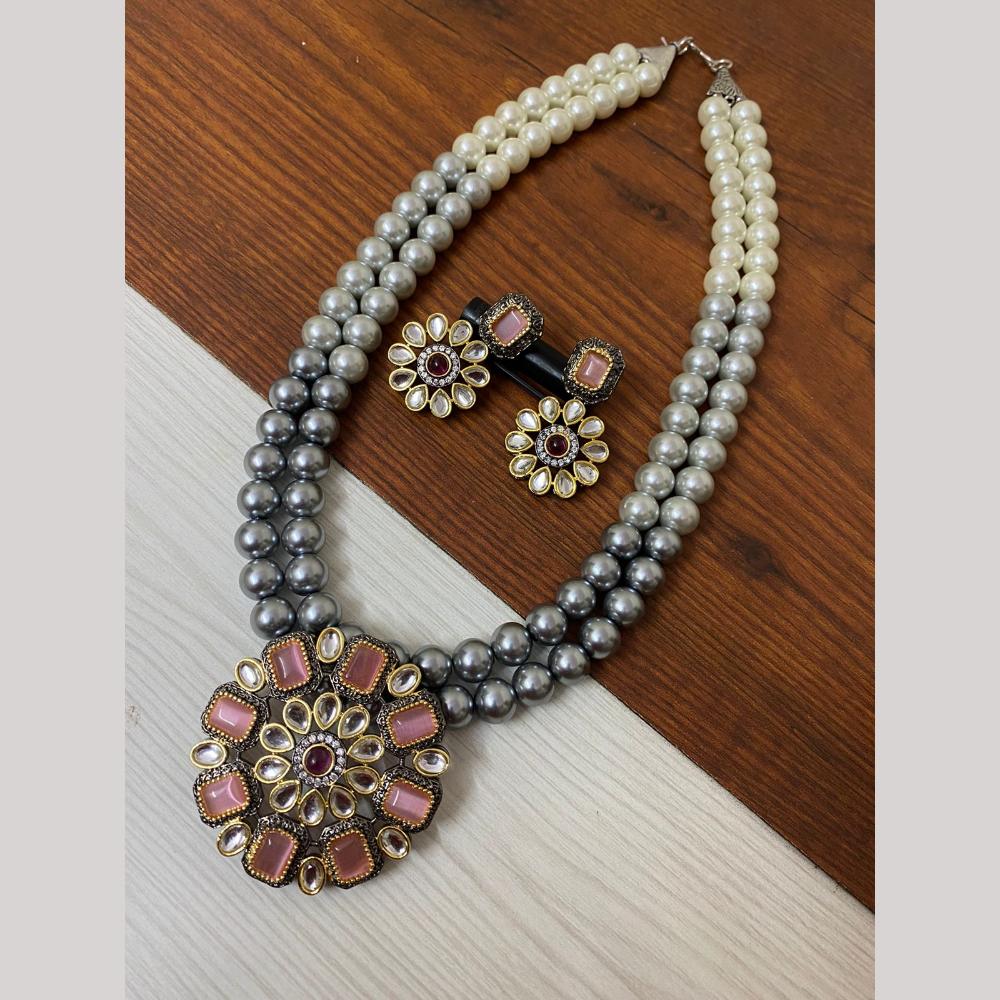 FS Collection 2 Tone Plated Kundan with Colorful Accents Necklace Set