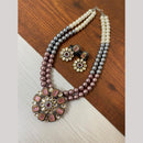 FS Collection 2 Tone Plated Kundan with Colorful Accents Necklace Set