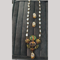 FS Collection Artistic Gold Plated Elegance Multi-Color Meenakari Long Necklace Set