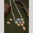FS Collection Artistic Gold Plated Elegance Multi-Color Meenakari Long Necklace Set
