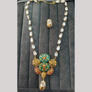 FS Collection Artistic Gold Plated Elegance Multi-Color Meenakari Long Necklace Set