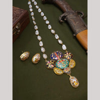 FS Collection Artistic Gold Plated Elegance Multi-Color Meenakari Long Necklace Set