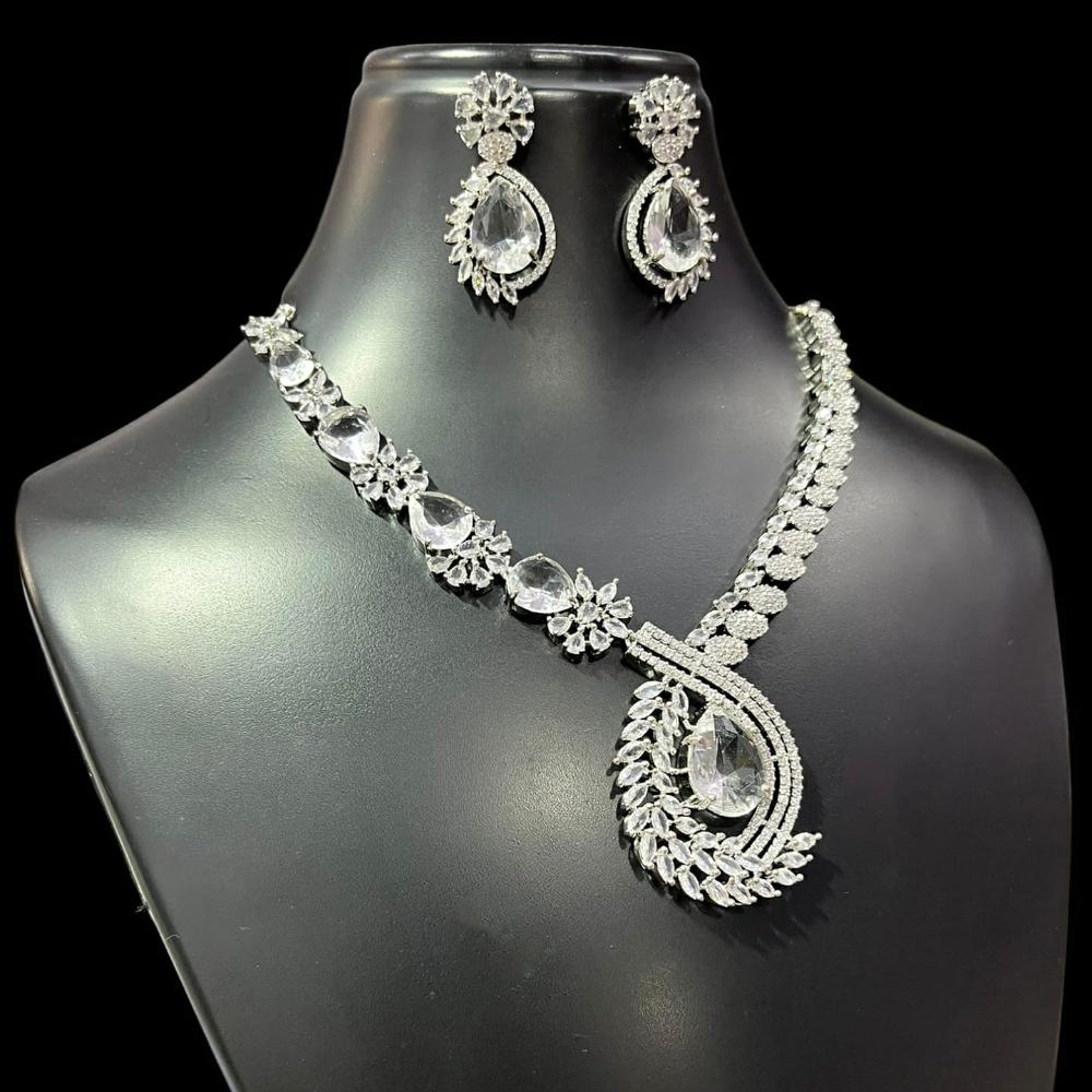 FS Collection Premium Silver Plated American Diamond Necklace Set