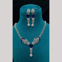 FS Collection Premium Silver Plated American Diamond Necklace Set