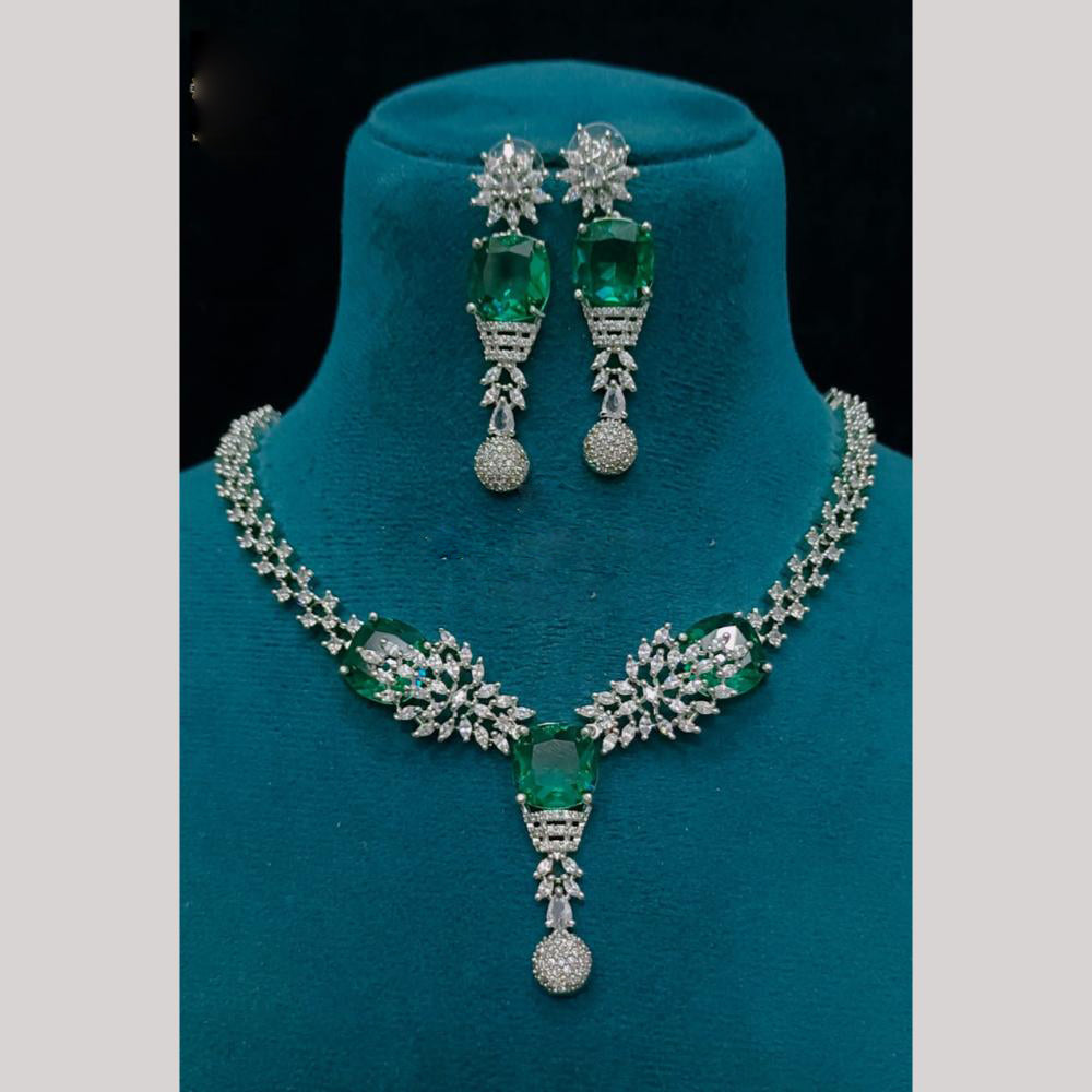 FS Collection Premium Silver Plated American Diamond Necklace Set