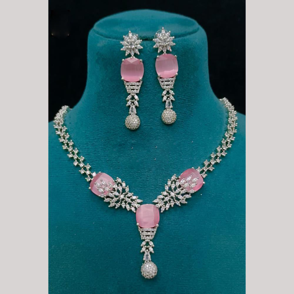 FS Collection Premium Silver Plated American Diamond Necklace Set