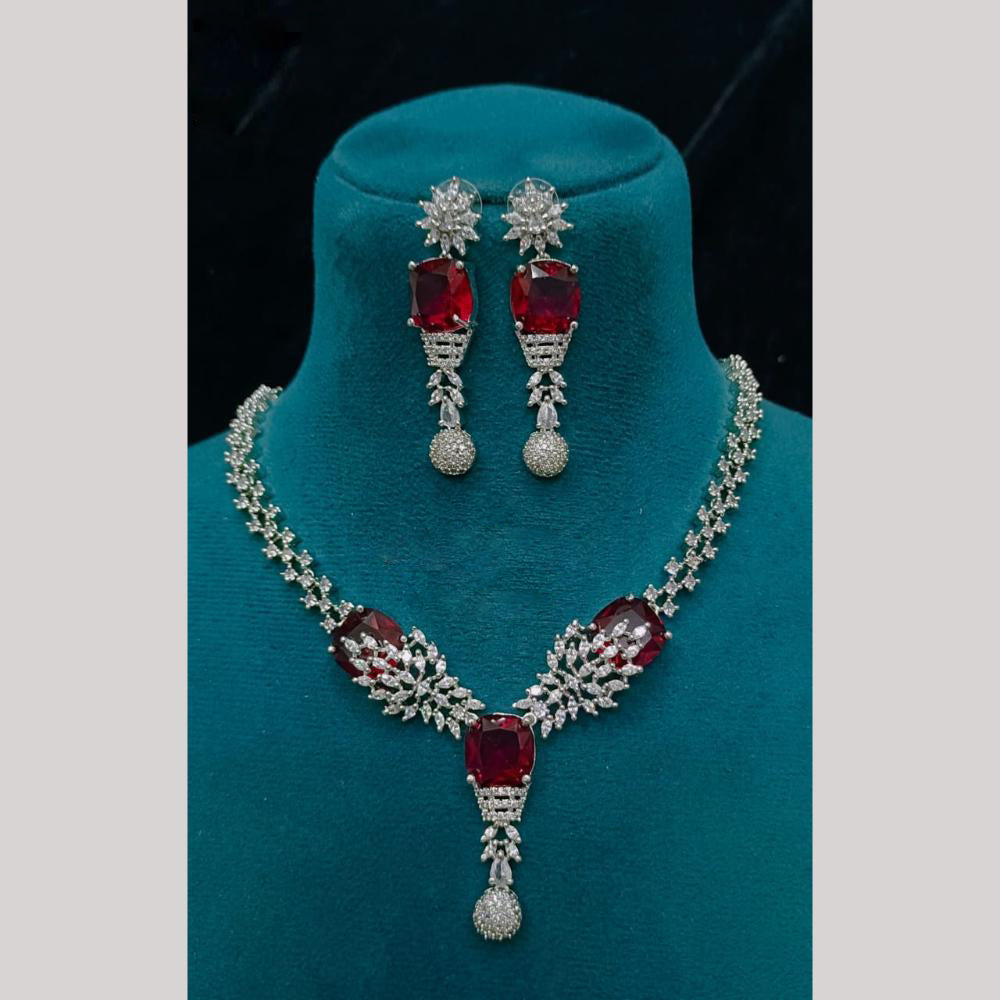 FS Collection Premium Silver Plated American Diamond Necklace Set