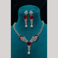 FS Collection Premium Silver Plated American Diamond Necklace Set
