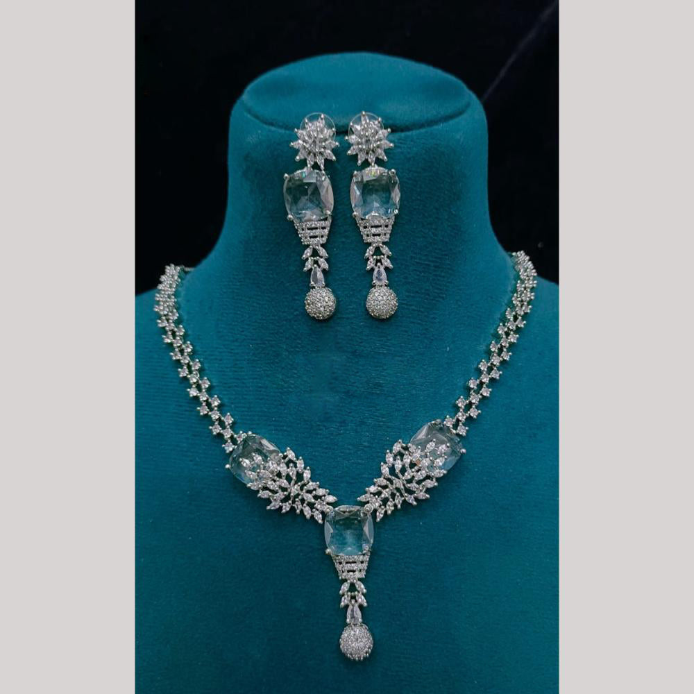 FS Collection Premium Silver Plated American Diamond Necklace Set