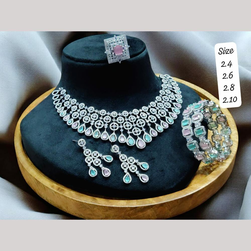 FS Collection Designer Silver Plated American Diamonds Jewelry Combo