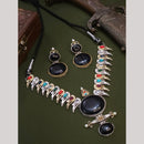 FS Collection Stylish 2-Tone Plated Pota Stones Necklace Set