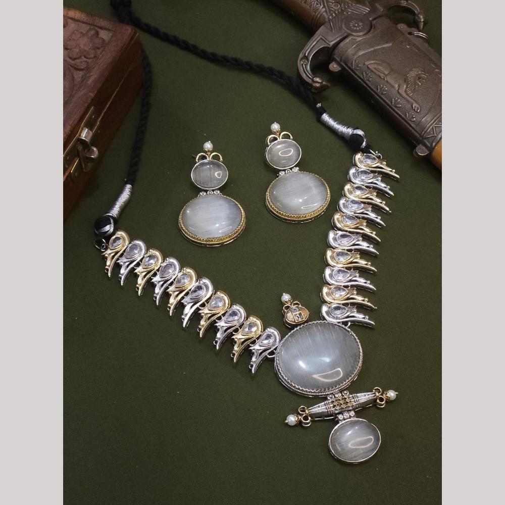 FS Collection Stylish 2-Tone Plated Pota Stones Necklace Set