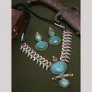 FS Collection Stylish 2-Tone Plated Pota Stones Necklace Set