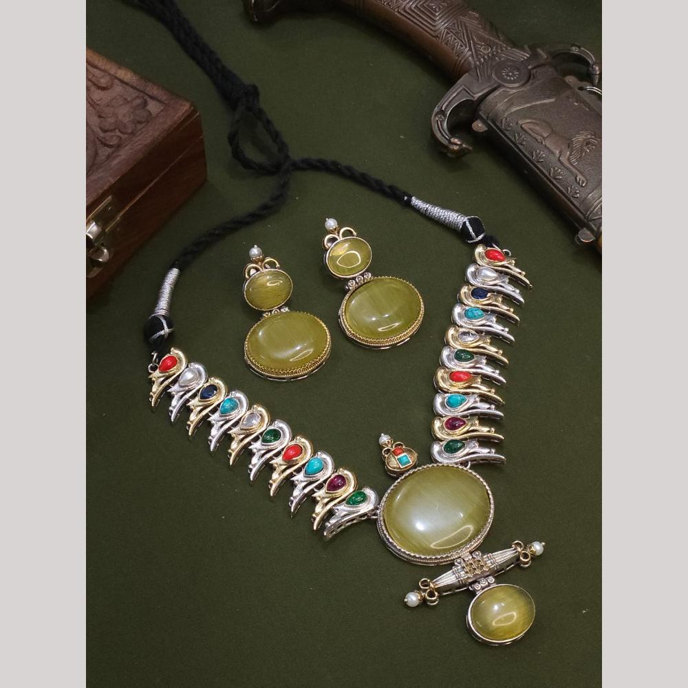 FS Collection Stylish 2-Tone Plated Pota Stones Necklace Set