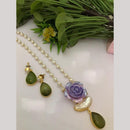 FS Collection Designer Gold Plated Mother of Pearls Rose Stylish Long Necklace Set