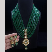 FS Collection Designer Gold Plated Kundan & Beads Multi Layer Long Necklace Set