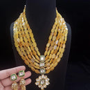 FS Collection Designer Gold Plated Kundan & Beads Multi Layer Long Necklace Set