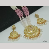 FS Collection Gold Plated Pearl Long Elegant Jewelry Necklace Set for Women