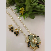 FS Collection Stunning Gold Plated Pota and Pearls Classic Long Necklace Set