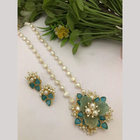 FS Collection Stunning Gold Plated Pota and Pearls Classic Long Necklace Set