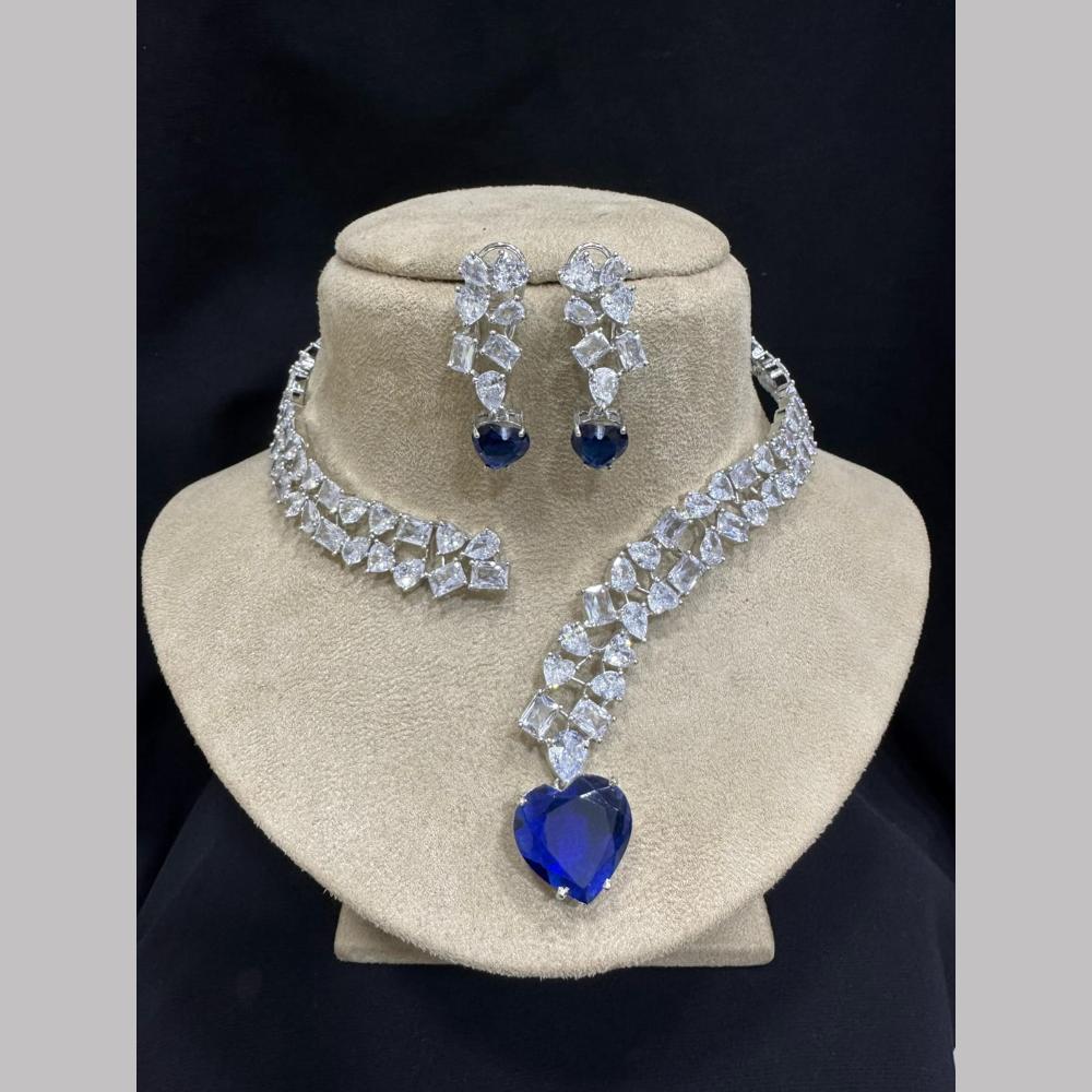 FS Collection Silver Plated American Diamond Necklace Set