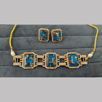 Fs Collection Gold Plated Druzy Crystal Stone Choker Necklace Set