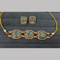 Fs Collection Gold Plated Druzy Crystal Stone Choker Necklace Set